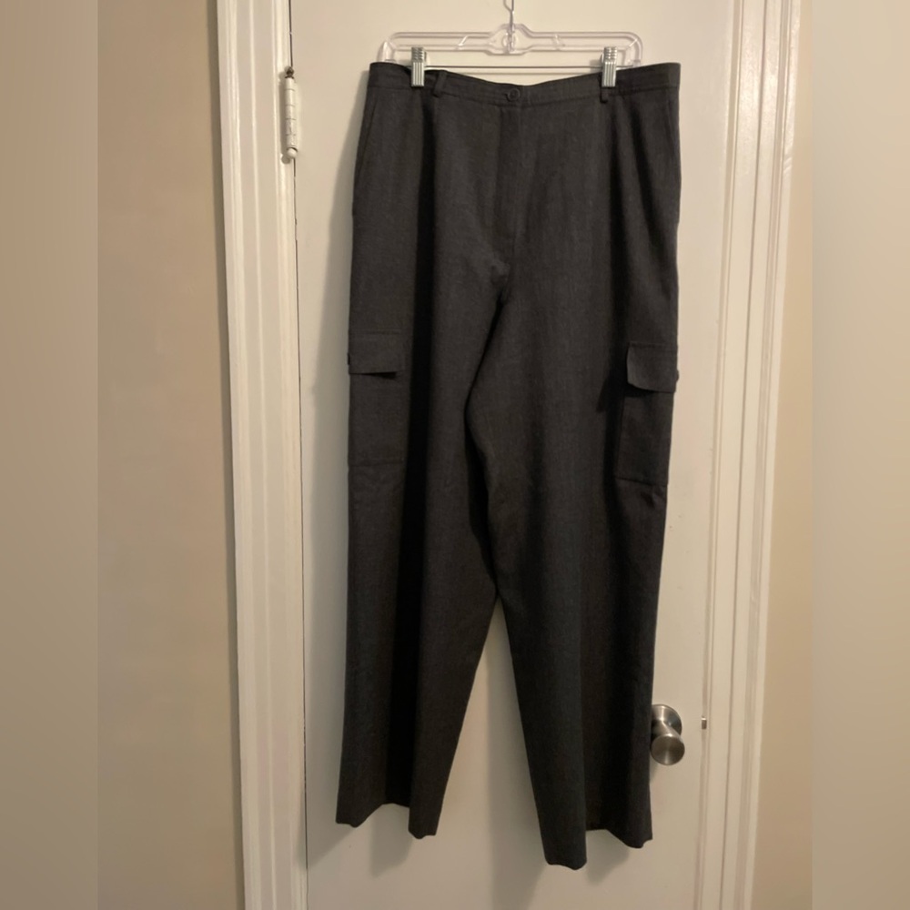 Vintage Talbots 100% Wool Flannel Cargo Dress Pants Charcoal Gray Size 16